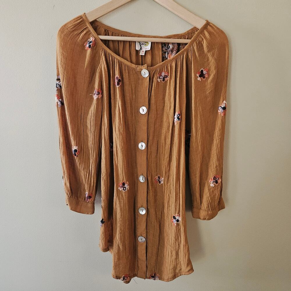 Anthropologie Fig and Flower Embroidered Peasant Top Medium Cottage Fairy Boho